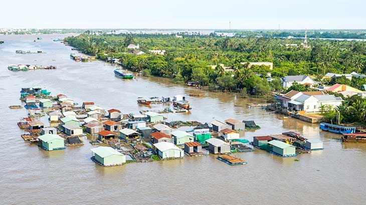 Group of floating houses in fishing village