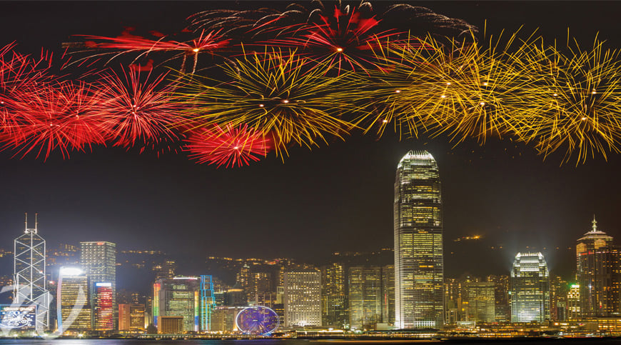Fireworks-over-Hong-Kong-Island, year of the dog
